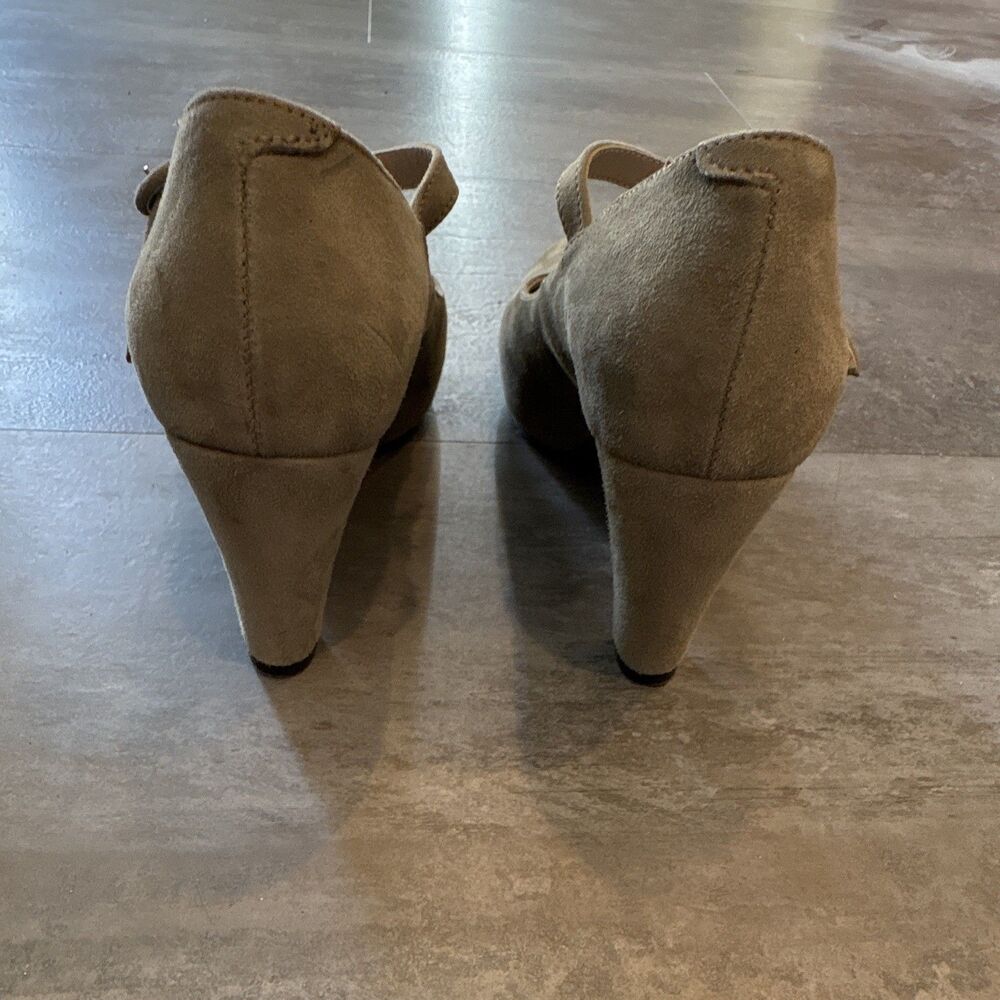 Cordani Beige Suede Mary Jane Round Toe Buckle Strap Block Heel 9 Standard - Picture 4 of 6
